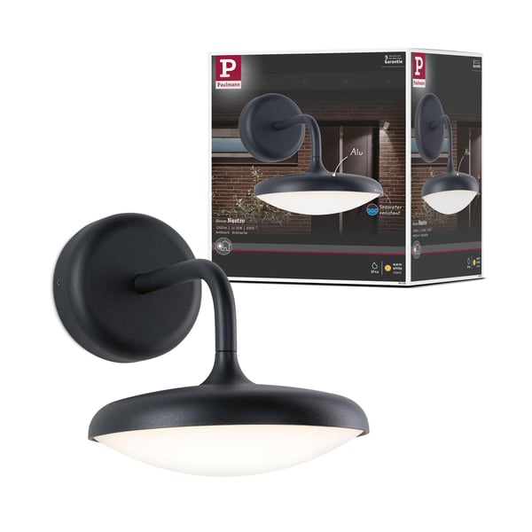 Paulmann LED vägglampa för utomhusbruk Nostro Havsvattentålig IP44 rund 180x250 mm 3000K 10W 900lm 230V Antracit Aluminium
