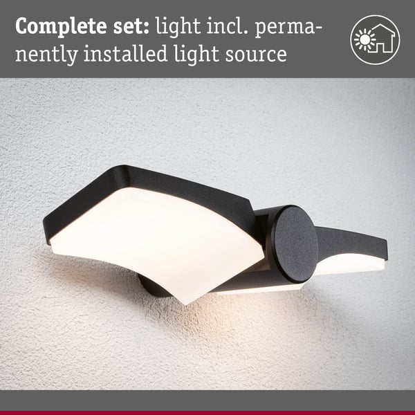 Paulmann LED vägglampa för utomhusbruk Pekana IP44 300x130 mm 3000K 2x6W 2x480lm 230V Antracit Aluminium