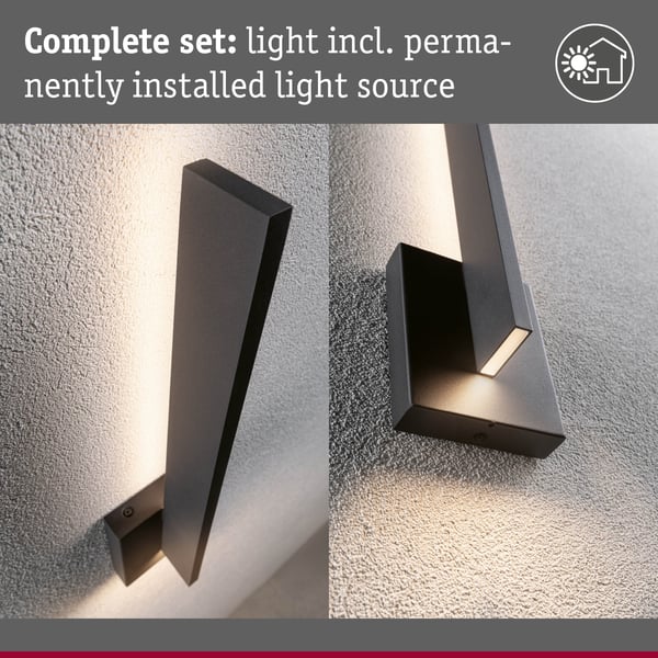 Paulmann LED vägglampa för utomhusbruk Levka IP44 115x485 mm 3000K 13,5W 110lm 230V Antracit Aluminium