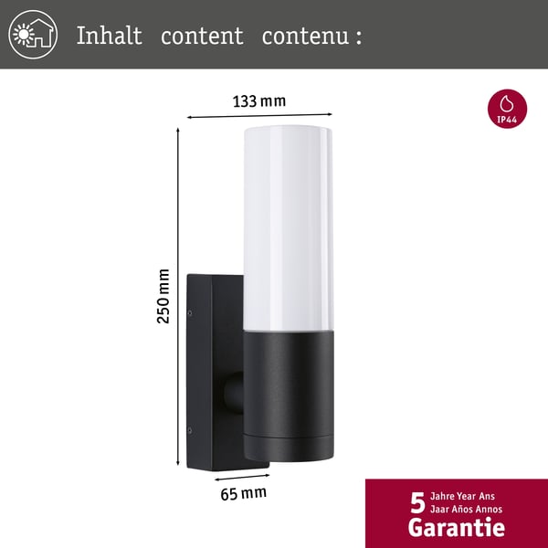 Paulmann Vägglampa för utomhusbruk Tralia IP44 65x250 mm max. 10W 230V Antracit Aluminium