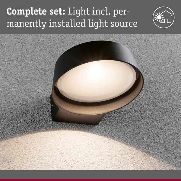Paulmann LED vägglampa för utomhusbruk Capea Grand IP44 162x195 mm 3000K 11,5W 1050lm 230V 108° Antracit Aluminiumgjutgods