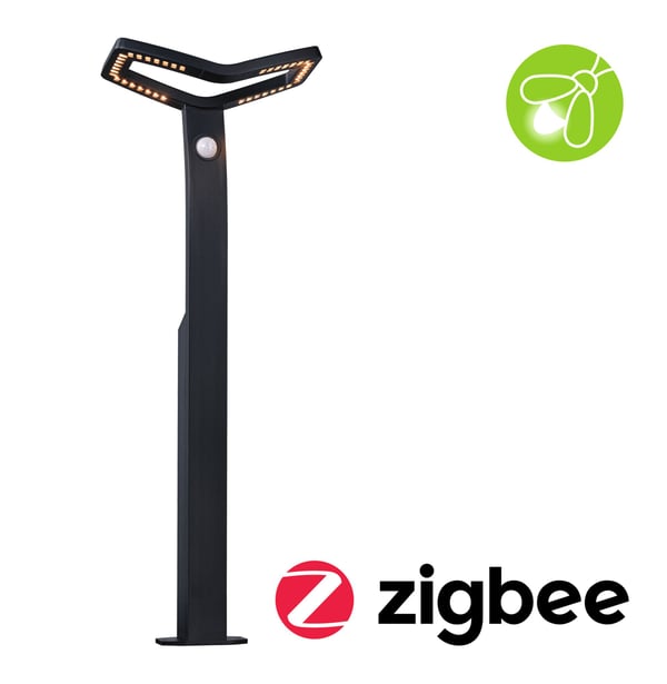 Paulmann LED pollare Smart Home Zigbee 3.0 Alara Skymningsstyrd rörelsedetektor (IR) insektsvänlig IP44 vinkelformad 665 mm 2200 - 3300K 10W 450lm 230V Antracit Metall