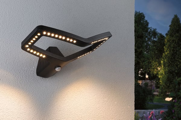 Paulmann LED vägglampa för utomhusbruk Alara Skymningsstyrd rörelsedetektor (IR) IP44 vinkelformad 375x270 mm 3000K 10W 450lm 230V Antracit Metall