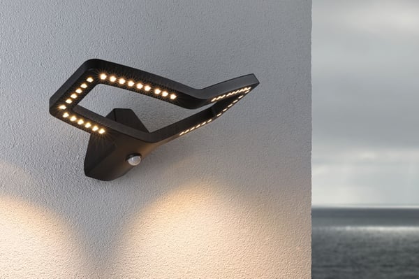 Paulmann LED vägglampa för utomhusbruk Alara Skymningsstyrd rörelsedetektor (IR) IP44 vinkelformad 375x270 mm 3000K 10W 450lm 230V Antracit Metall
