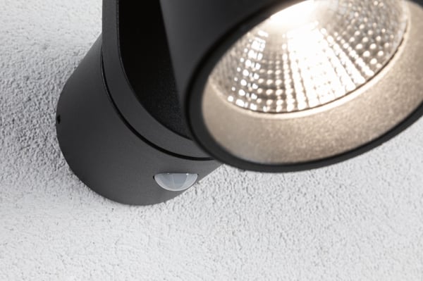 Paulmann LED vägglampa för utomhusbruk Cuff Skymningsstyrd rörelsedetektor (IR) IP44 76x217 mm 3000K 10W 700lm 230V 70° Antracit Aluminium