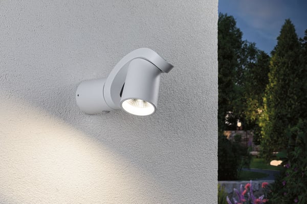 Paulmann LED vägglampa för utomhusbruk Cuff Skymningsstyrd rörelsedetektor (IR) IP44 76x217 mm 3000K 10W 700lm 230V 70° Vit Aluminium