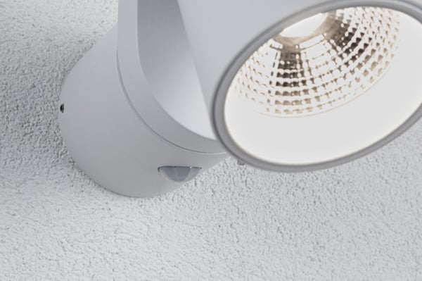 Paulmann LED vägglampa för utomhusbruk Cuff Skymningsstyrd rörelsedetektor (IR) IP44 76x217 mm 3000K 10W 700lm 230V 70° Vit Aluminium