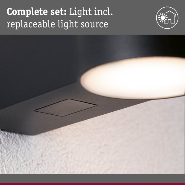 Paulmann LED vägglampa för utomhusbruk Sienna Skymningsstyrd rörelsedetektor (HF) havsvattenbeständig IP44 212 mm 3000K 9W / 3W 500lm / 0lm 230V Antracit Aluminium