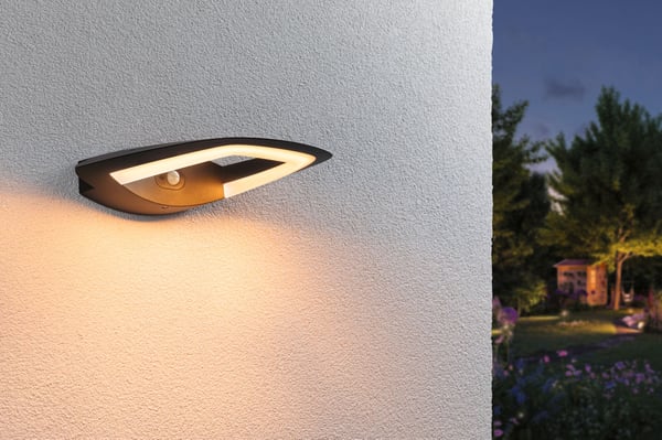 Paulmann LED vägglampa för utomhusbruk Akena Skymningsstyrd rörelsedetektor (IR) insektsvänlig IP44 243x254 mm 2200K 10,8W 800lm 230V Antracit Aluminium