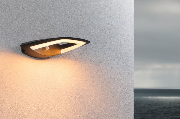 Paulmann LED vägglampa för utomhusbruk Akena Skymningsstyrd rörelsedetektor (IR) insektsvänlig IP44 243x254 mm 2200K 10,8W 800lm 230V Antracit Aluminium