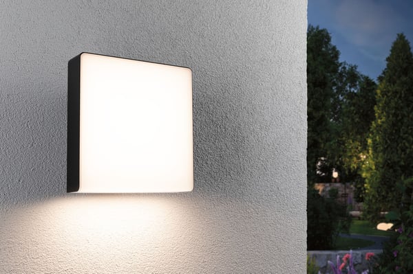 Paulmann LED vägglampa för utomhusbruk Azalena Skymningsstyrd rörelsedetektor (HF) IP44 250x250 mm 3000K 8,5W 700lm 230V Antracit Plast, Aluminium
