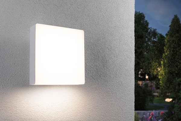 Paulmann LED vägglampa för utomhusbruk Azalena Skymningsstyrd rörelsedetektor (HF) IP44 250x250 mm 3000K 8,5W 700lm 230V Vit Plast, Aluminium