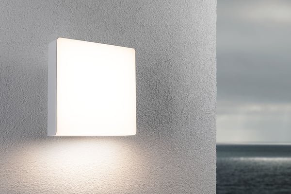Paulmann LED vägglampa för utomhusbruk Azalena Skymningsstyrd rörelsedetektor (HF) IP44 250x250 mm 3000K 8,5W 700lm 230V Vit Plast, Aluminium