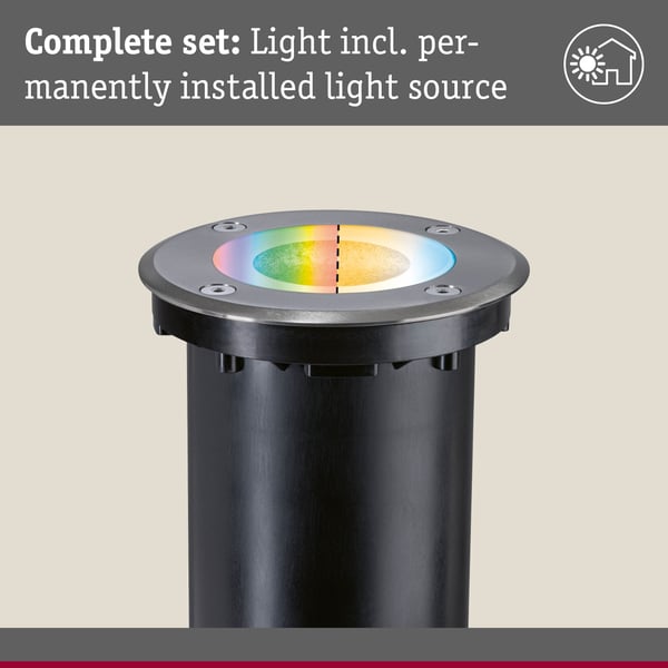 Paulmann LED infälld golvlampa Smart Home Zigbee 3.0 Floor IP67 rund 110 mm RGBW+ 4,9W 300lm 230V Järn borstat Aluminium
