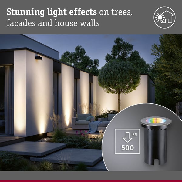 Paulmann LED infälld golvlampa Smart Home Zigbee 3.0 Floor IP67 rund 110 mm RGBW+ 4,9W 300lm 230V Järn borstat Aluminium