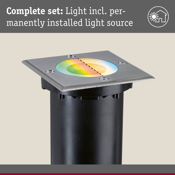 Paulmann LED infälld golvlampa Smart Home Zigbee 3.0 Floor IP67 vinkelformad 110x148 mm RGBW+ 4,9W 300lm 230V Järn borstat Aluminium