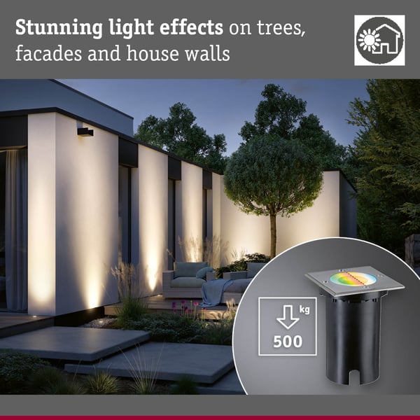 Paulmann LED infälld golvlampa Smart Home Zigbee 3.0 Floor IP67 vinkelformad 110x148 mm RGBW+ 4,9W 300lm 230V Järn borstat Aluminium