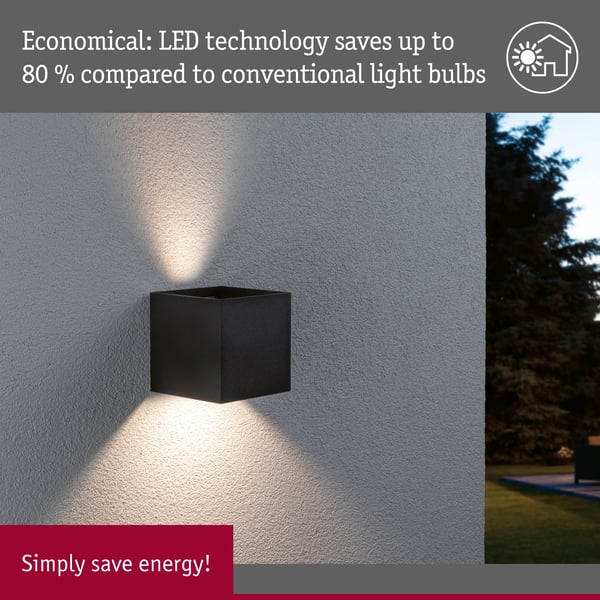 Paulmann LED vägglampa Smart Home Zigbee 3.0 Cybo IP44 vinkelformad 100x100 mm RGBW+ 2x2,5W 2x150lm 230V Antracit Aluminium