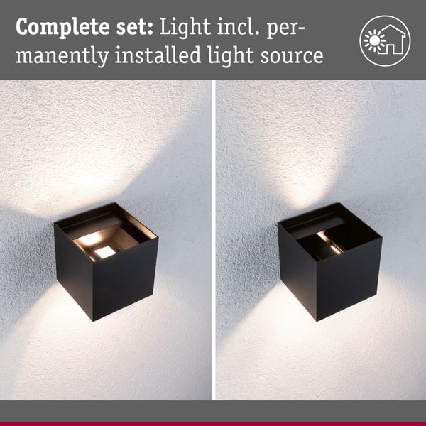 Paulmann LED vägglampa Smart Home Zigbee 3.0 Cybo IP44 vinkelformad 100x100 mm RGBW+ 2x2,5W 2x150lm 230V Antracit Aluminium