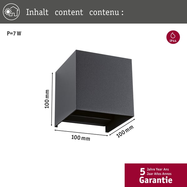 Paulmann LED vägglampa Smart Home Zigbee 3.0 Cybo IP44 vinkelformad 100x100 mm RGBW+ 2x2,5W 2x150lm 230V Antracit Aluminium
