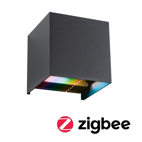 Paulmann LED vägglampa Smart Home Zigbee 3.0 Cybo IP44 vinkelformad 100x100 mm RGBW+ 2x2,5W 2x150lm 230V Antracit Aluminium