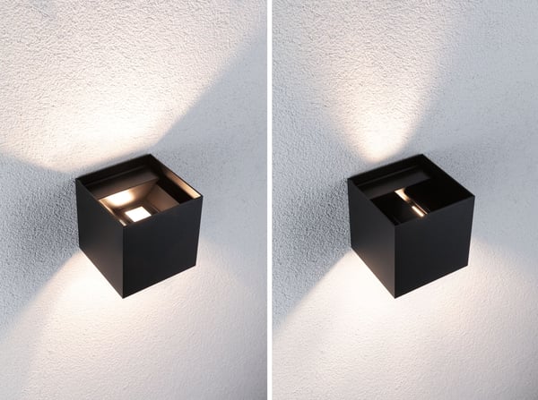 Paulmann LED vägglampa Smart Home Zigbee 3.0 Cybo IP44 vinkelformad 100x100 mm RGBW+ 2x2,5W 2x150lm 230V Antracit Aluminium