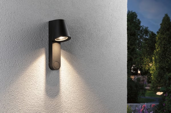 Paulmann LED vägglampa för utomhusbruk Caissa Skymningsstyrd rörelsedetektor (HF) IP44 105x274 mm 3000K 9W 700lm 230V 65° Antracit Aluminium