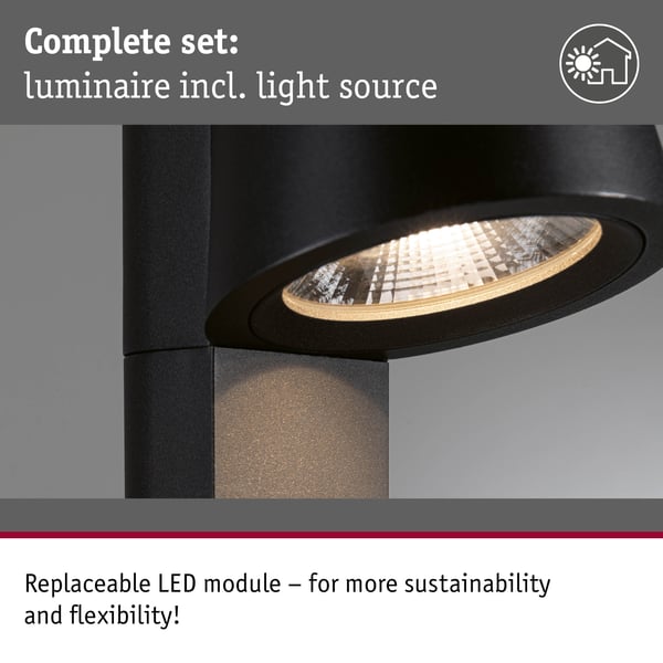 Paulmann LED pollare Caissa Skymningsstyrd rörelsedetektor (HF) IP44 793 mm 3000K 9W 700lm 230V 65° Antracit Aluminium