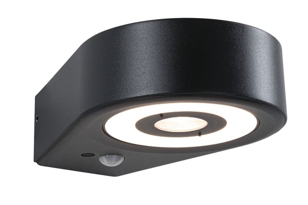 Paulmann LED vägglampa för utomhusbruk Silma Skymningsstyrd rörelsedetektor (IR) IP44 65x186 mm 3000K 5,5W / 0,7W 600lm / 0lm 230V Antracit Aluminium