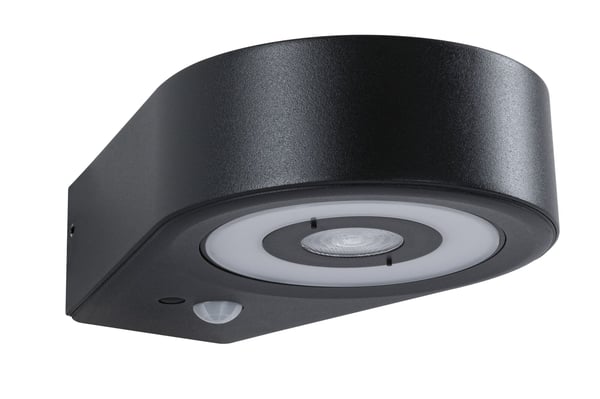 Paulmann LED vägglampa för utomhusbruk Silma Skymningsstyrd rörelsedetektor (IR) IP44 65x186 mm 3000K 5,5W / 0,7W 600lm / 0lm 230V Antracit Aluminium