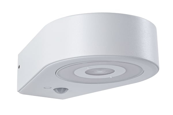 Paulmann LED vägglampa för utomhusbruk Silma Skymningsstyrd rörelsedetektor (IR) IP44 65x186 mm 3000K 5,5W / 0,7W 600lm / 0lm 230V Vit Aluminium