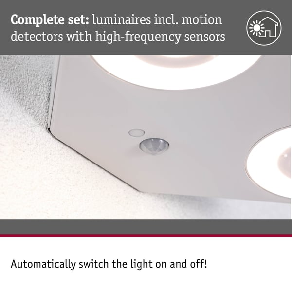 Paulmann LED vägglampa för utomhusbruk Silma Skymningsstyrd rörelsedetektor (IR) Dubbel ljusutgång IP44 280x176 mm 3000K 2x5,5W / 2x0,7W 2x600lm / 2x0lm 230V Vit Aluminium