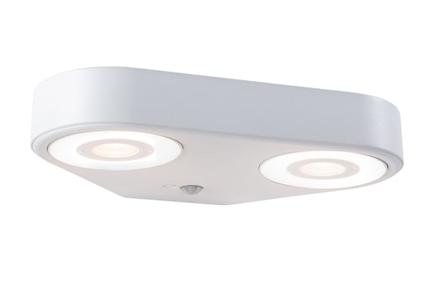 Paulmann LED vägglampa för utomhusbruk Silma Skymningsstyrd rörelsedetektor (IR) Dubbel ljusutgång IP44 280x176 mm 3000K 2x5,5W / 2x0,7W 2x600lm / 2x0lm 230V Vit Aluminium