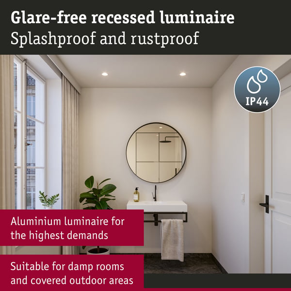 Paulmann Infälld LED lampa 3-Step-Dim Cole Coin IP44 rund 88 mm Coin 6W 470lm 230V dimbar 2700K Vit