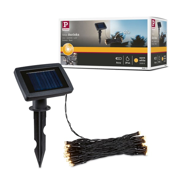 Paulmann Solenergi LED sagoljus Aurinka IP44 3000K 60x3lm Svart Paulmann Solenergi LED sagoljus Aurinka IP44 3000K 60x3lm Svart