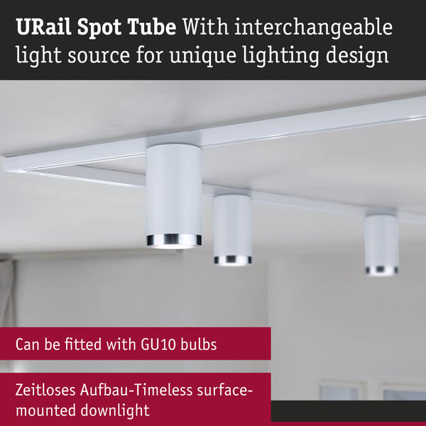 Paulmann URail Spotlight för strömskenor Tube GU10 max. 10W dimbar 230V Signal vit