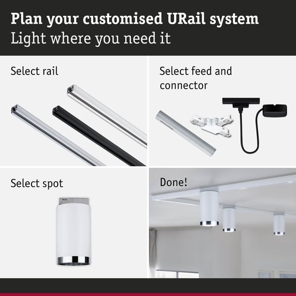 Paulmann URail Spotlight för strömskenor Tube GU10 max. 10W dimbar 230V Signal vit