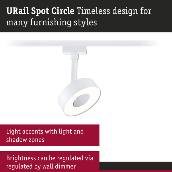 Paulmann URail Spotlight för strömskenor Circle 180lm 5W 3000K dimbar 230V Signal vit