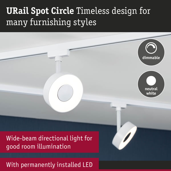 Paulmann URail Spotlight för strömskenor Circle 190lm 5W 4000K dimbar 230V Signal vit