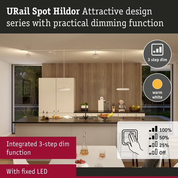 Paulmann URail Spotlight för strömskenor 3-Step-Dim Hildor 850lm 15W 3000K dimbar 230V Signal vit