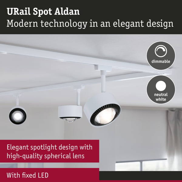 Paulmann URail Spotlight för strömskenor Aldan 470lm 8W 4000K dimbar 230V Signal vit