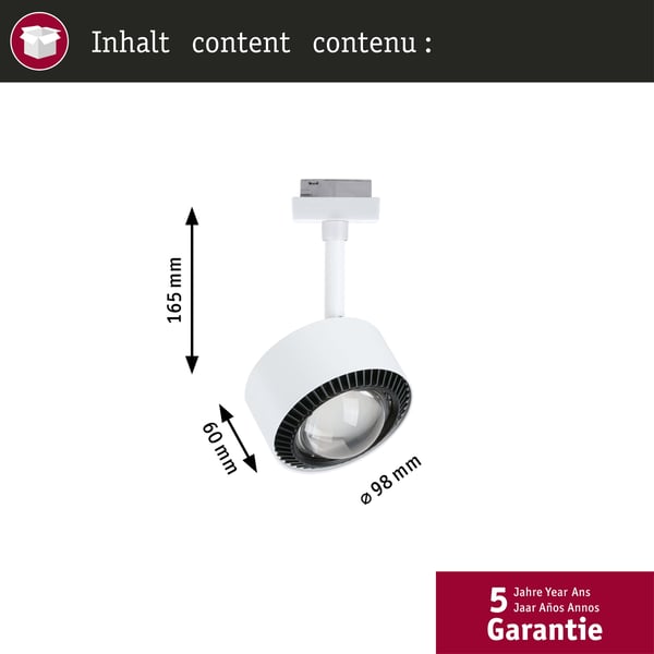 Paulmann URail Spotlight för strömskenor Aldan 470lm 8W 4000K dimbar 230V Signal vit