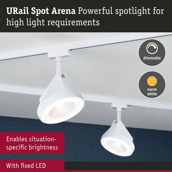 Paulmann URail Spotlight för strömskenor Arena 850lm 15W 2700K dimbar 230V Signal vit