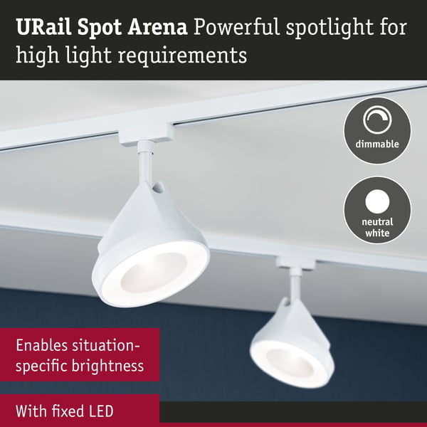 Paulmann URail Spotlight för strömskenor Arena 900lm 15,1W 4000K dimbar 230V Signal vit