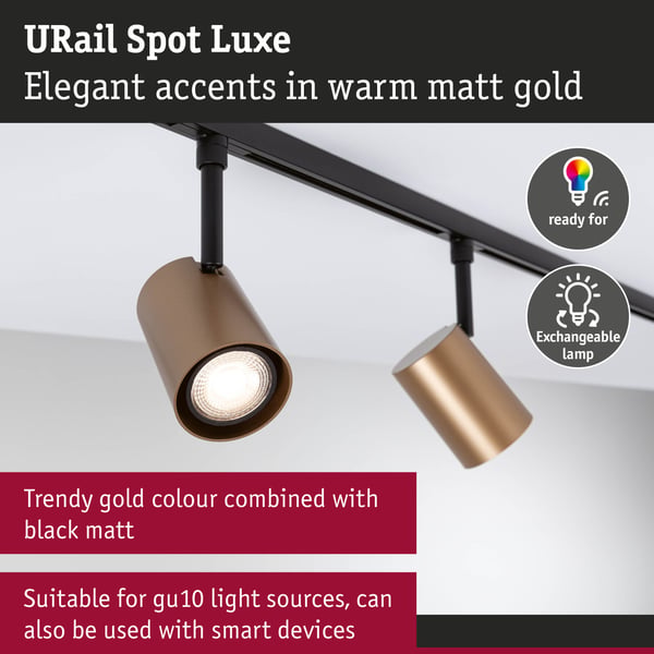 Paulmann URail Spotlight för strömskenor Luxe GU10 max. 10W dimbar 230V Guld matt, Svart matt