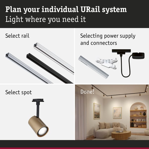 Paulmann URail Spotlight för strömskenor Luxe GU10 max. 10W dimbar 230V Guld matt, Svart matt