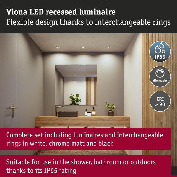Paulmann Infälld LED lampa White Select Viona Enkelt ljus IP65 rund 85 mm 25° 6W 520lm 230V 2700 - 4000K Svart matt, Vit matt, Krom matt