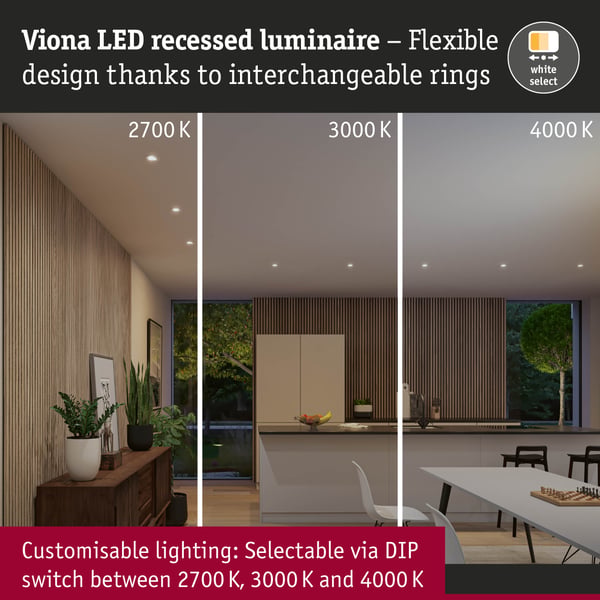 Paulmann Infälld LED lampa White Select Viona Enkelt ljus IP65 rund 85 mm 25° 6W 520lm 230V 2700 - 4000K Svart matt, Vit matt, Krom matt