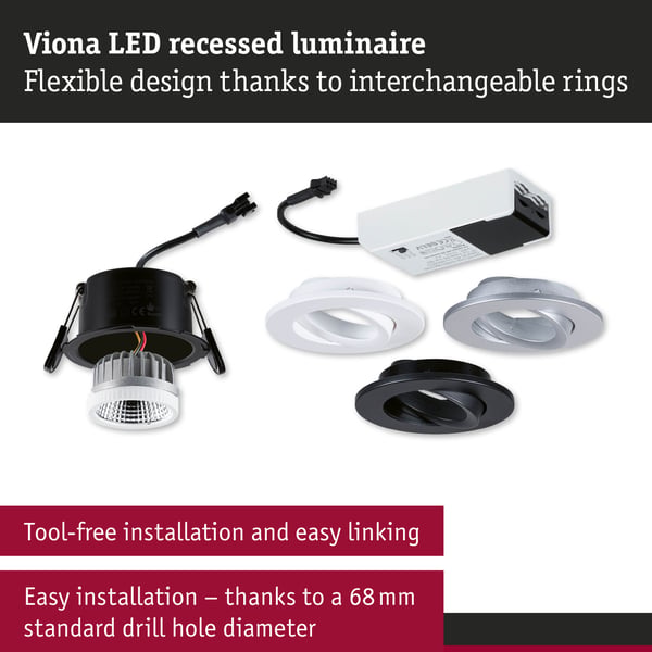 Paulmann Infälld LED lampa White Select Viona Enkelt ljus IP65 rund 85 mm 25° 6W 520lm 230V 2700 - 4000K Svart matt, Vit matt, Krom matt