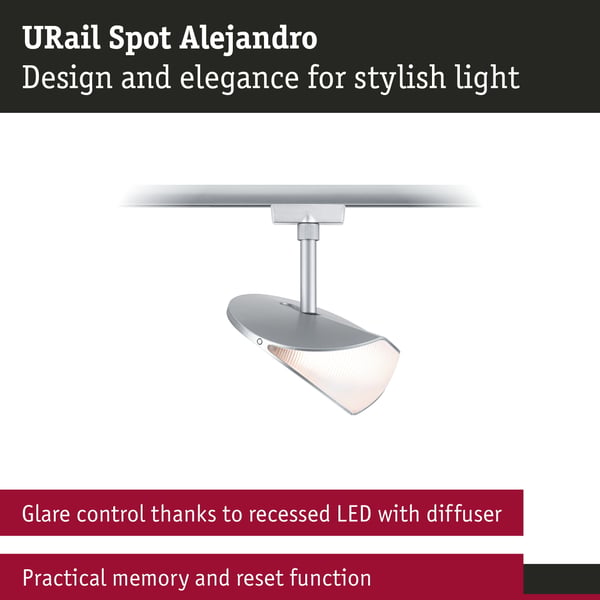Paulmann URail Spotlight för strömskenor 3-Step-Dim Alejandro 800lm 10W 3000K dimbar 230V Krom matt